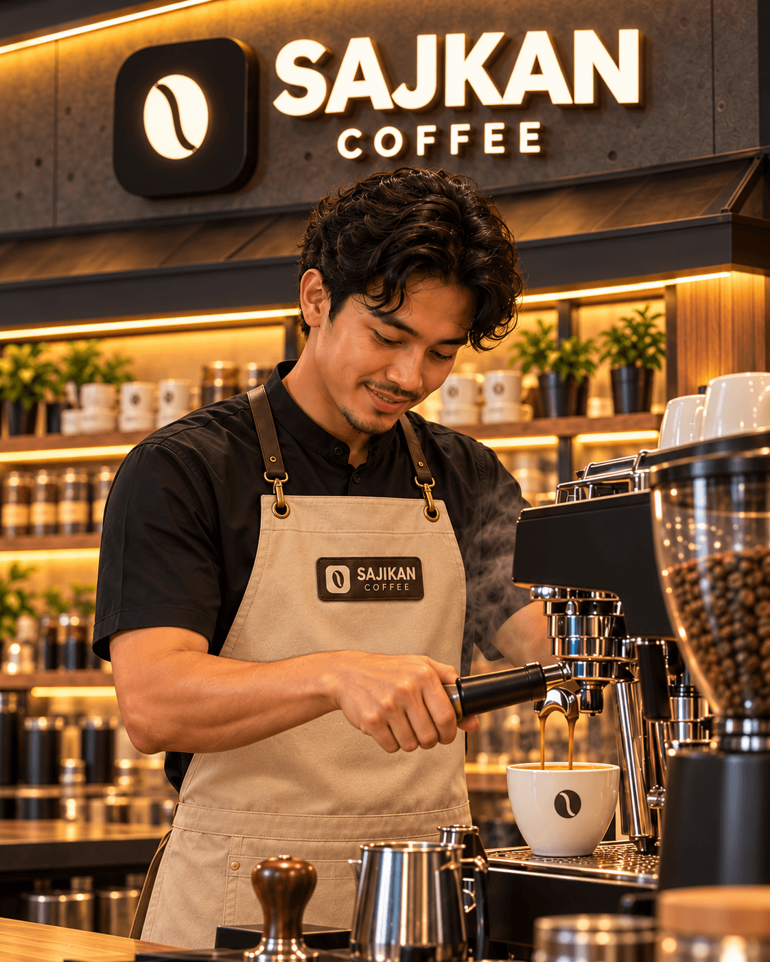 Barista Sajikan Coffee sedang meracik espresso